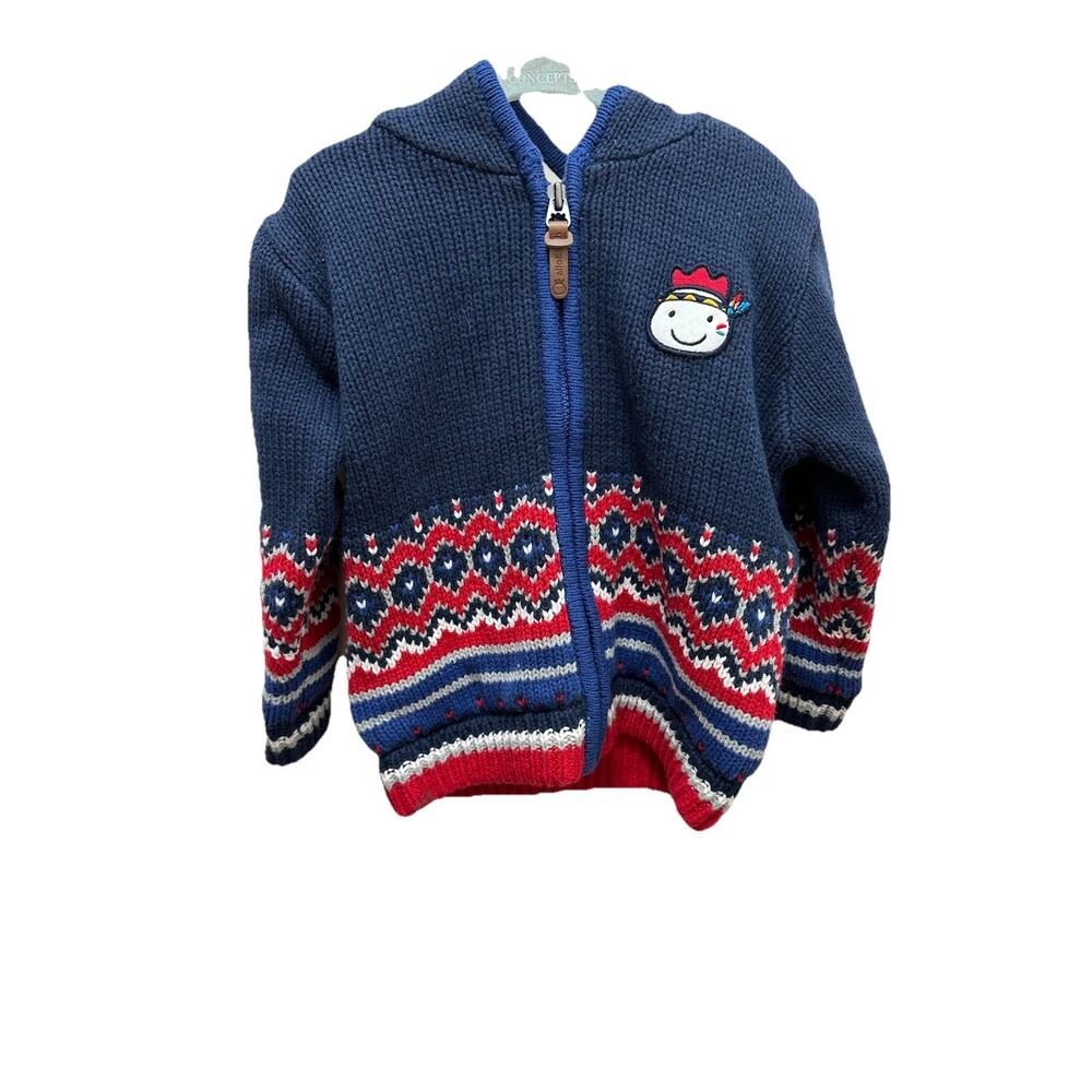 FASHION KOREAN Boy’s Full Zip Blue & Red Sweater Size (3T US)